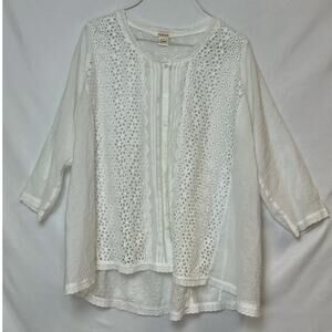 Sundance Women's Small White Sheer Lace Button Front Blouse 3/4 Sleeve Elegant
